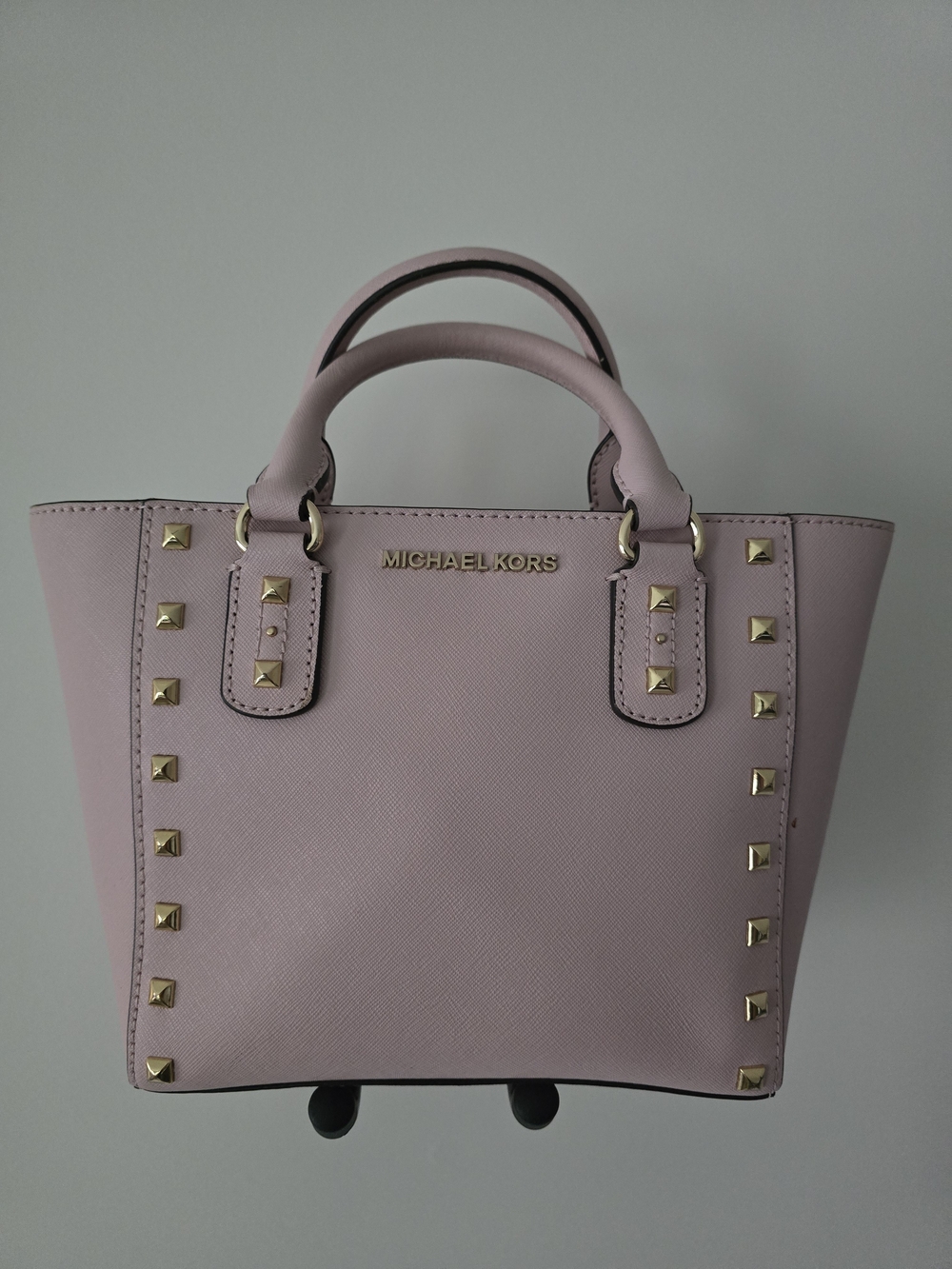 Michael Kors Pink Saffiano Leather Satchel with Gold Studs COA Included